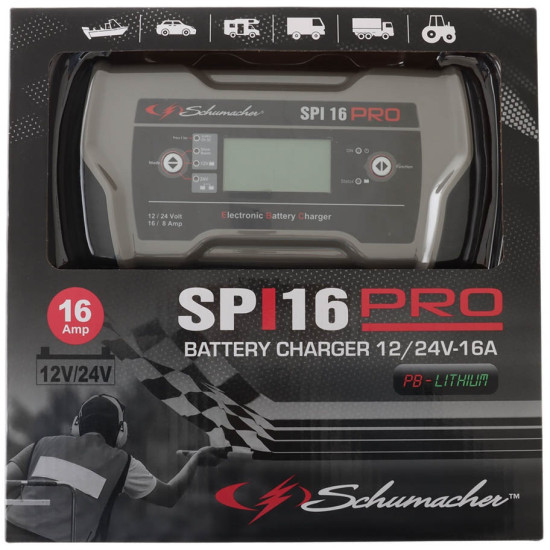 Инструменти SPI PRO 16 - Зарядно устройство за акумулатори 12-24V (809030) на марката Schumacher Europe SPRL ще намерите в DalkoMotors.com КОД:809030 / SPI PRO 16 - Зарядно устройство за акумулатори 12-24V / 19116 от Schumacher Europe SPRL категория Зарядни устройства от DalkoMotors.com