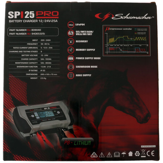 Инструменти SPI PRO 25 - Зарядно устройство за акумулатори 12-24V (809040) на марката Schumacher Europe SPRL ще намерите в DalkoMotors.com КОД:809040 / SPI PRO 25 - Зарядно устройство за акумулатори 12-24V / 19139 от Schumacher Europe SPRL категория Зарядни устройства от DalkoMotors.com