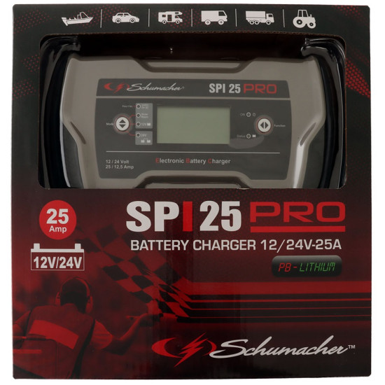 Инструменти SPI PRO 25 - Зарядно устройство за акумулатори 12-24V (809040) на марката Schumacher Europe SPRL ще намерите в DalkoMotors.com КОД:809040 / SPI PRO 25 - Зарядно устройство за акумулатори 12-24V / 19139 от Schumacher Europe SPRL категория Зарядни устройства от DalkoMotors.com